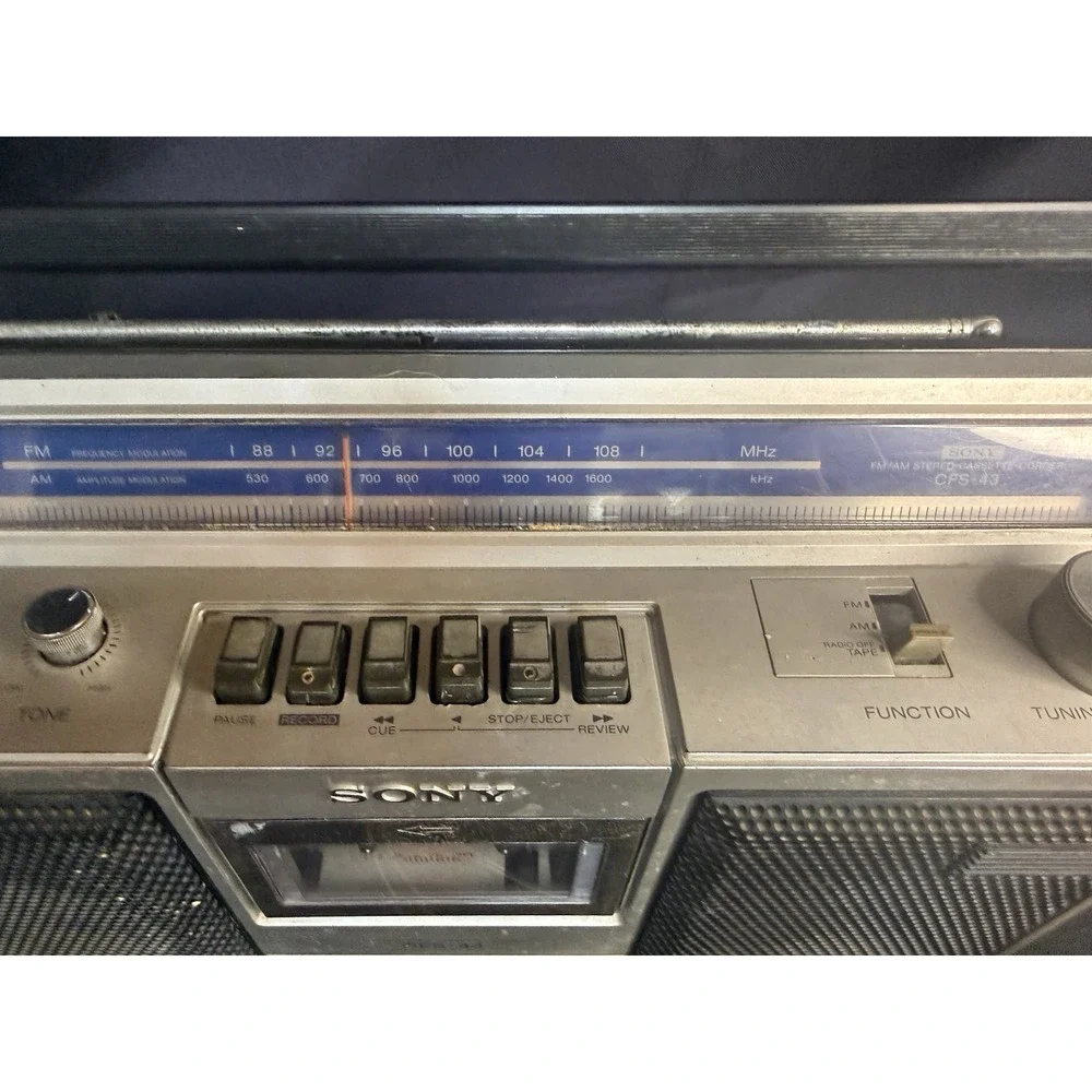 Sony CFS-43 Boombox Stereo Cassette Player AM FM Radio Silver Vintage Tested